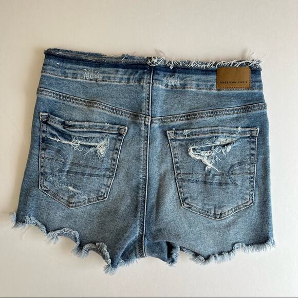 AE Super Stretch Super Hi Rise Shortie Denim Shorts - Picture 2 of 5